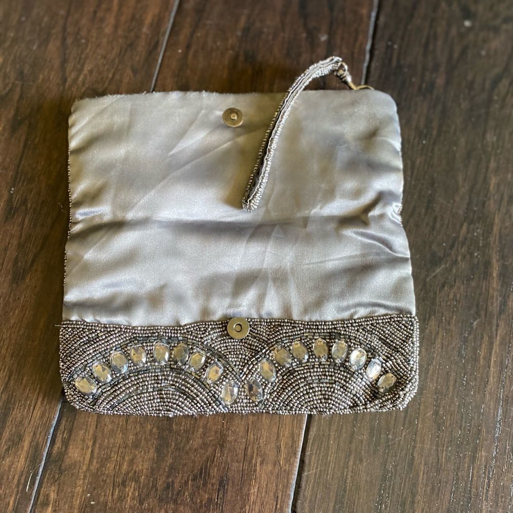ALDO - Beaded and Jewel Special Occasion Fold Over Wristlet Clutch in Grey - Picture 4 of 7